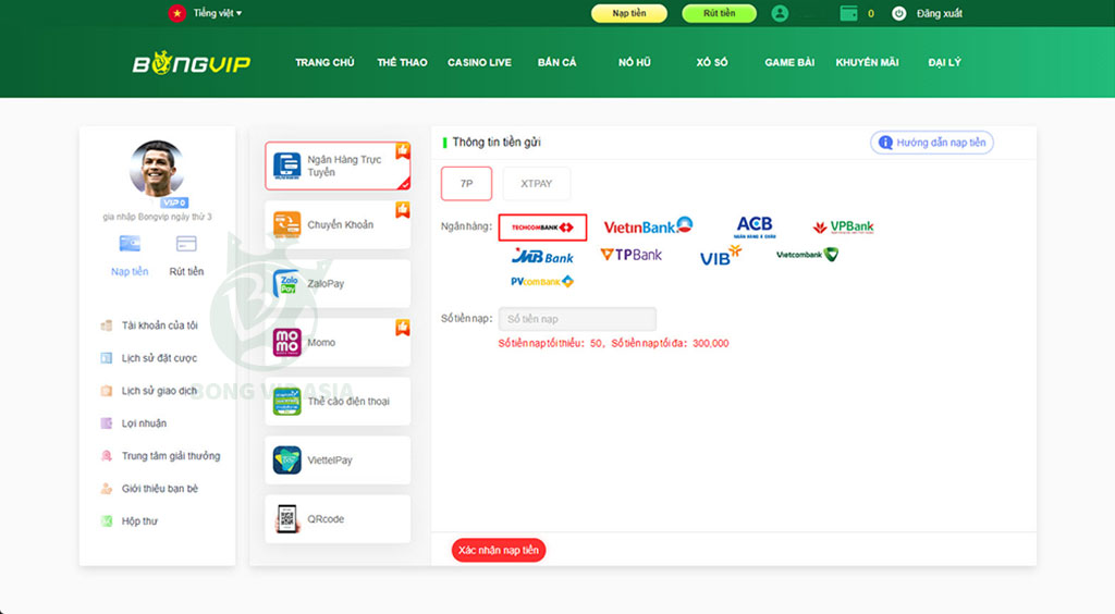 Bongvip - Rất nhiều cách nạp tiền vào tài khoản khi chơi tại đây