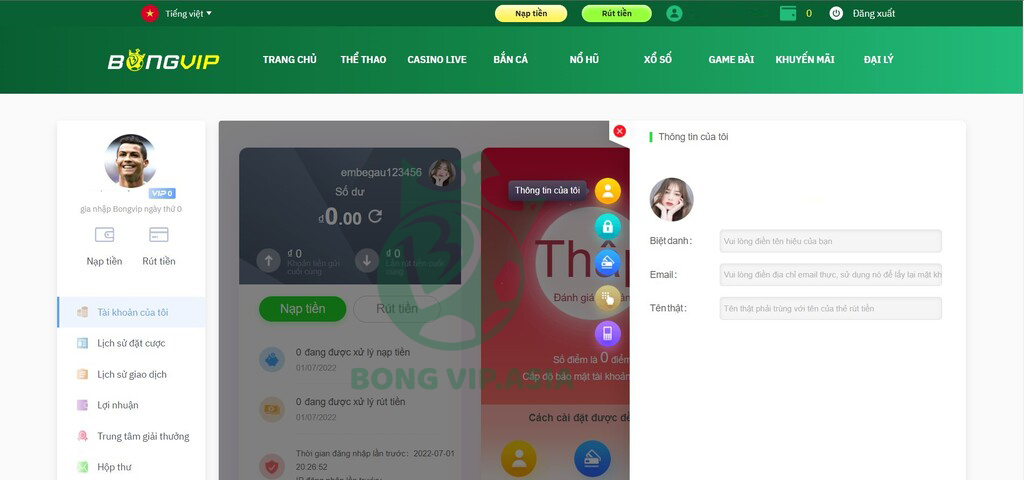 Cần cập nhật thông tin cá nhân sau khi đăng ký Bongvip